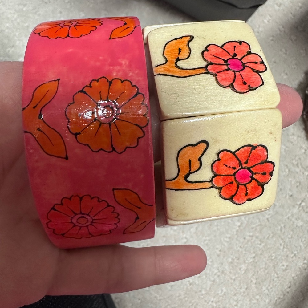 Floral Pink and Cream Bracelets Set